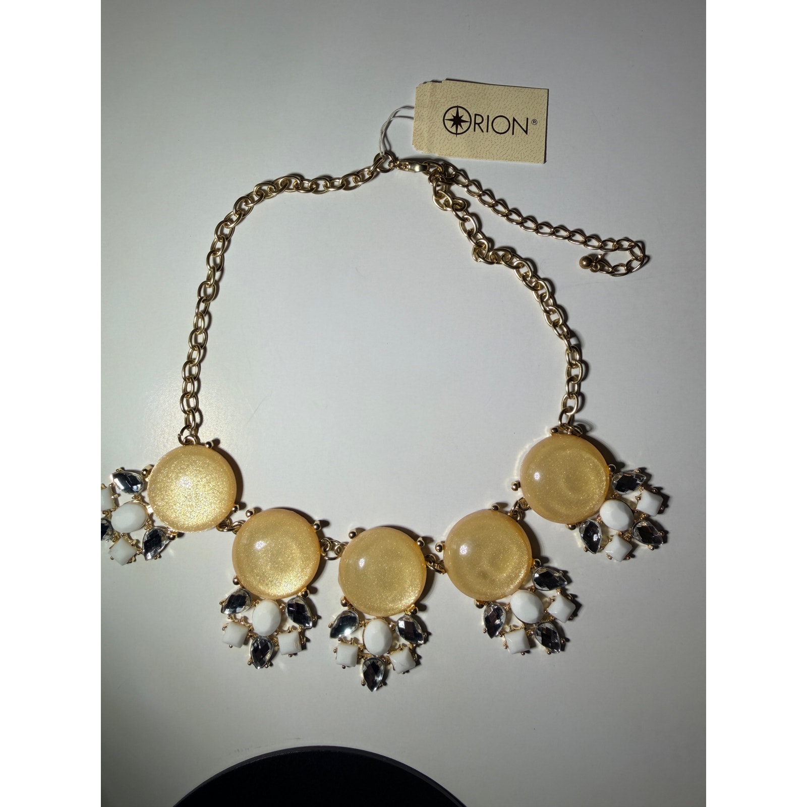 Vintage Orion Statement Necklace Gold Tone Beaded Rhinestone Accent 16